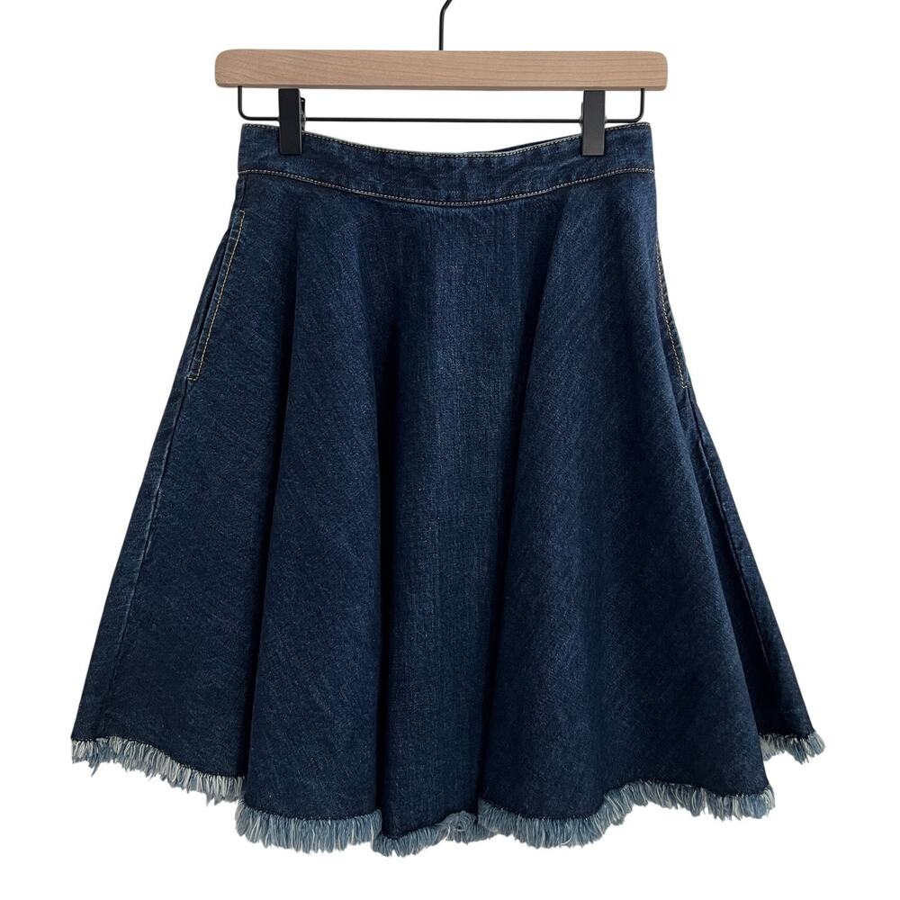 MSGM Denim Mini Skirt Designer Raw Hem Ruffle High Waisted A-Line Size Small 4